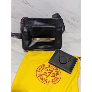 Fred Hayman Beverly Hills Unisex Black Leather Shoulder Bag & Wallet with Dust B